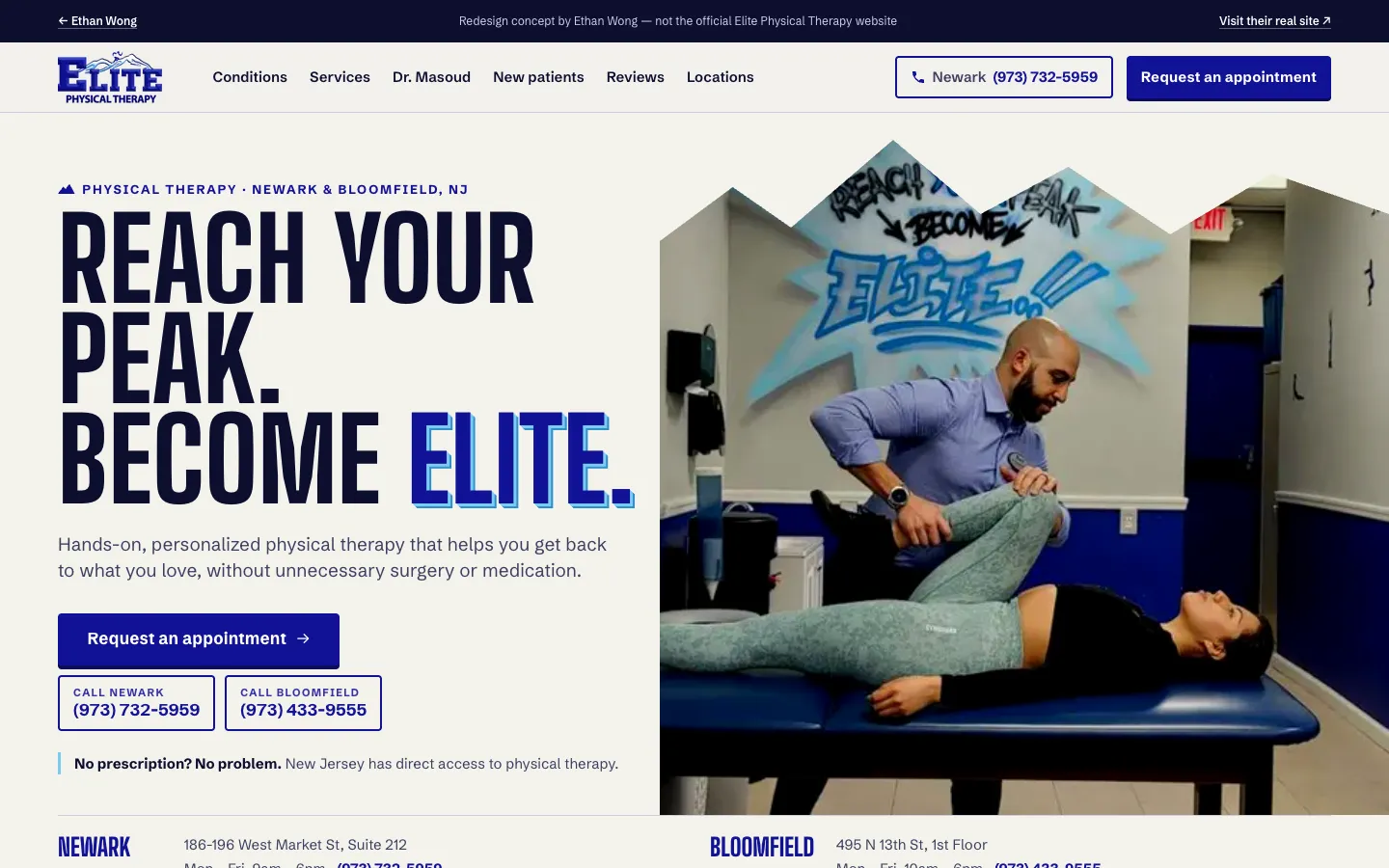 My redesign of the Elite Physical Therapy website